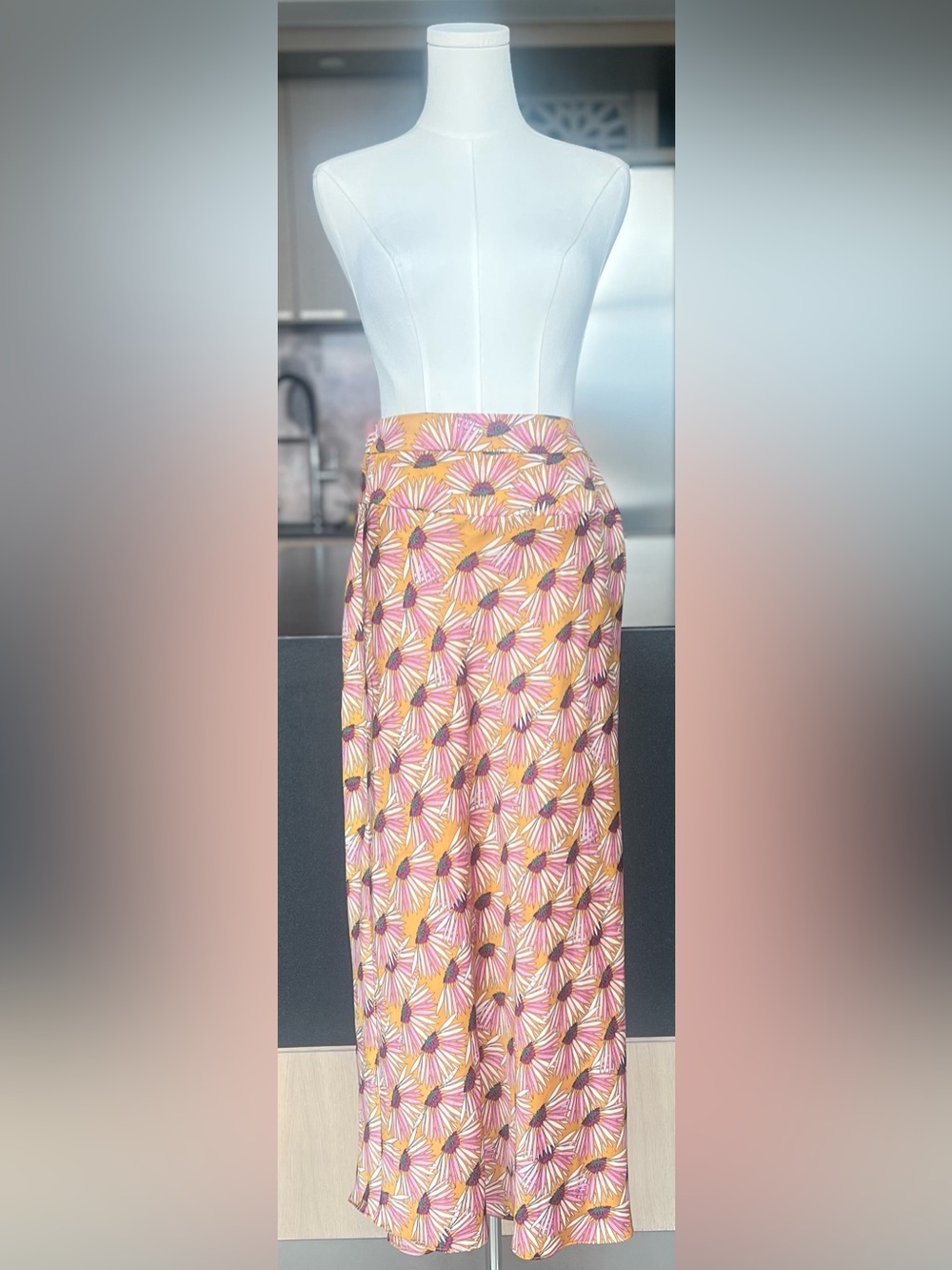 Free People Pink Yellow Geometric A-Line Skirt